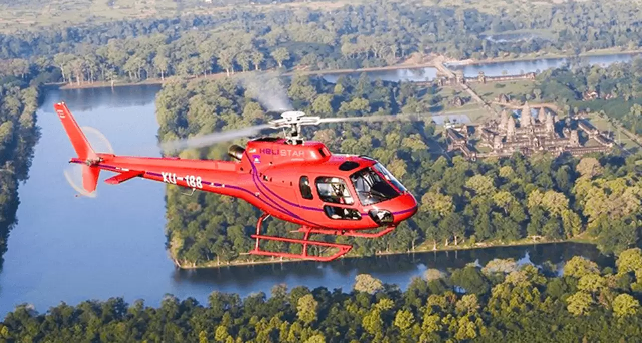 Helistar Cambodia offers helicopter scenic tours above Angkor. 